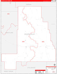 Golden ValleyCounty, MT Wall Map Zip Code Red Line Style 2026